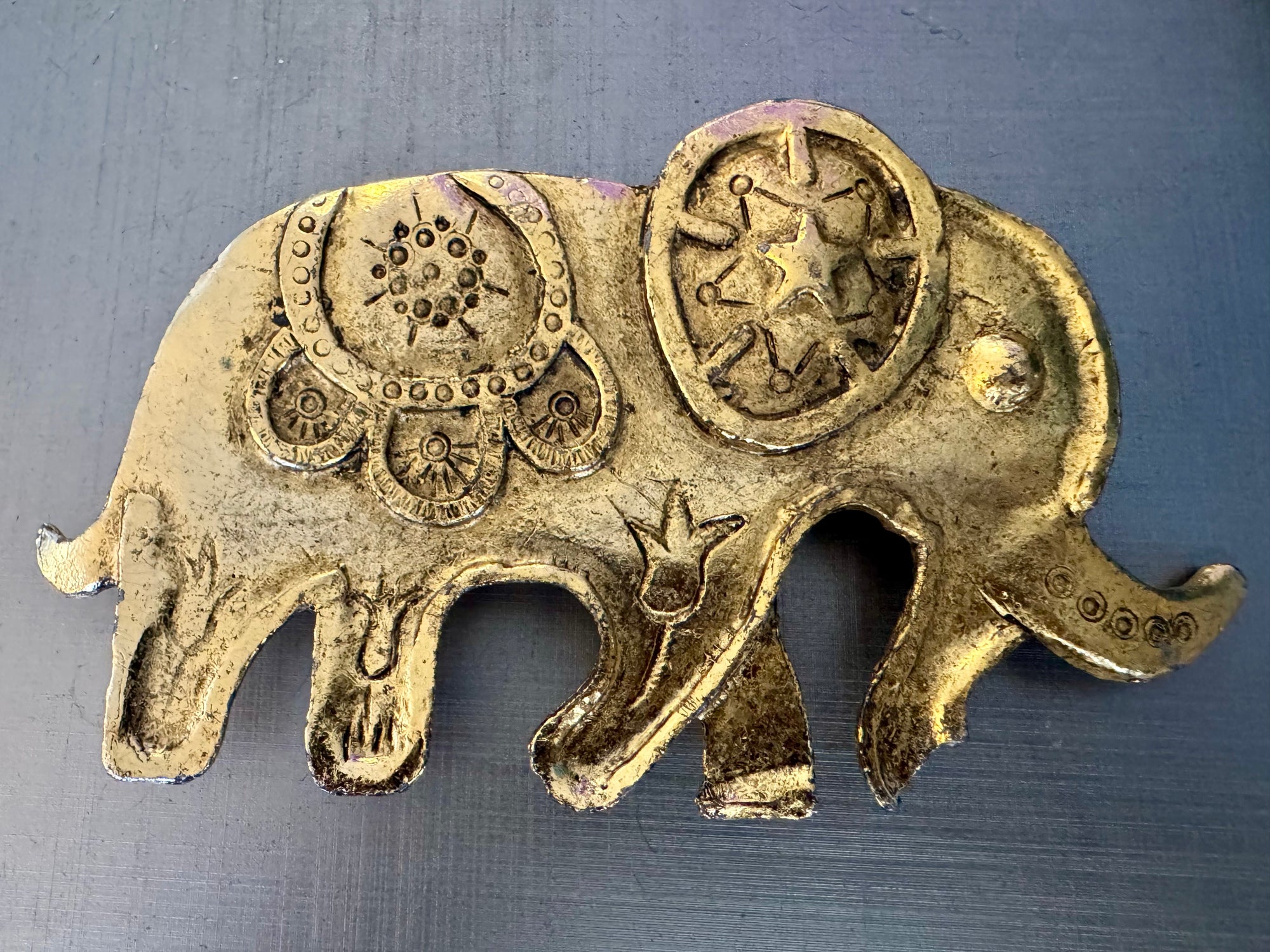 70s Elephant Belt Buckle Gold Western 5.5” Heavy Metal Large