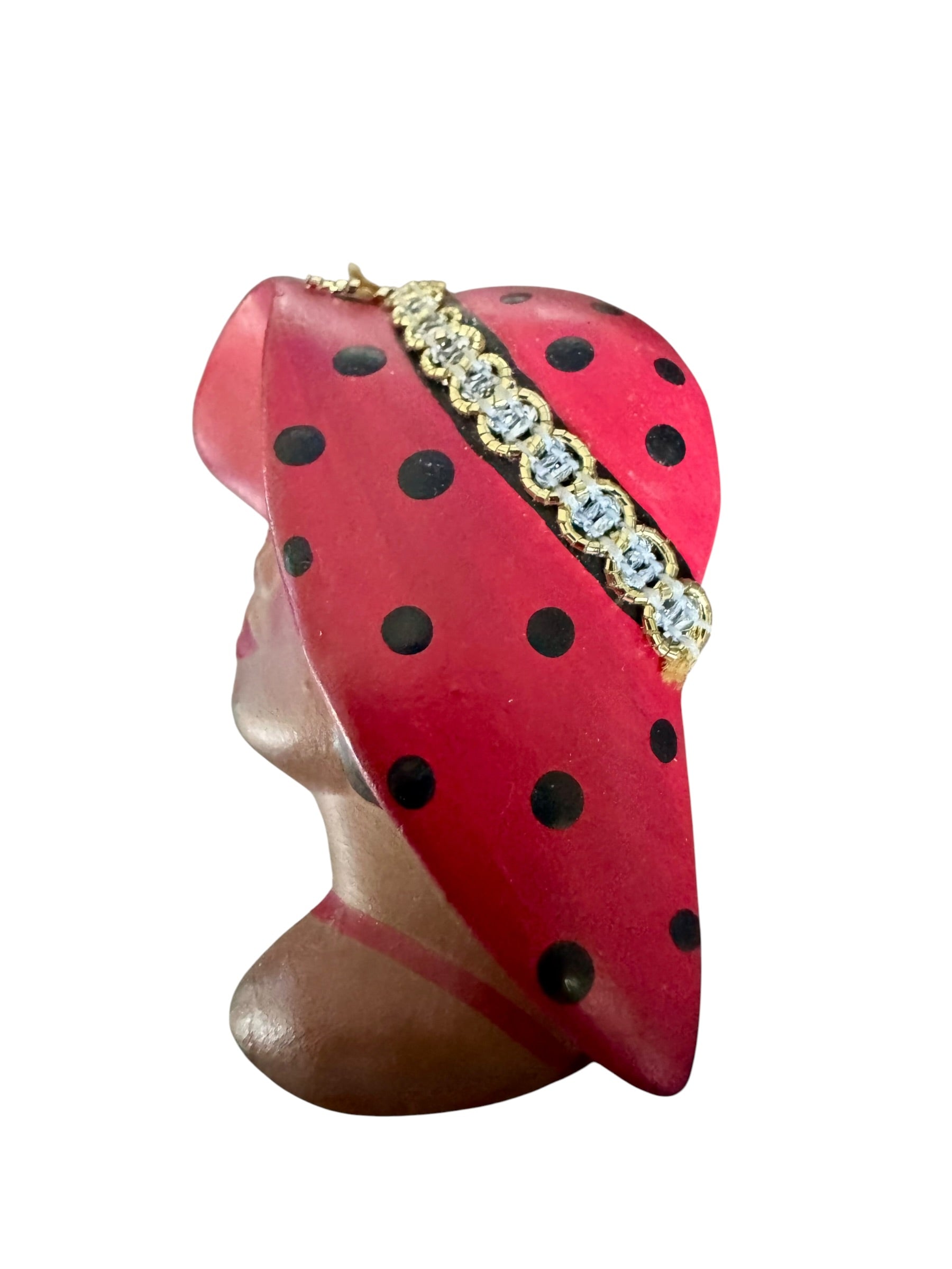 80s Red Hat Handmade Black Lady Ceramic Brooch