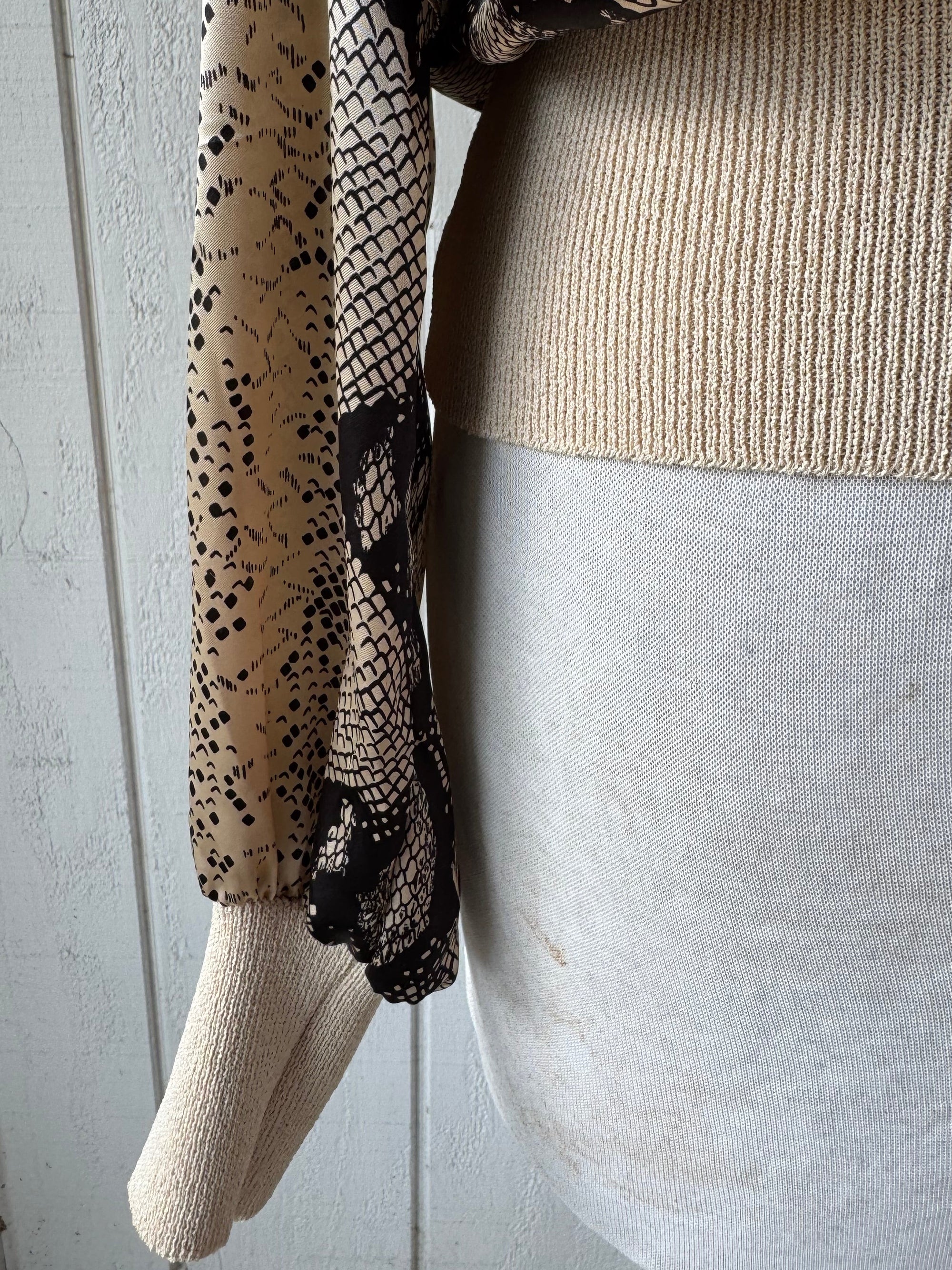 80s Satin Snakeskin Print Ascot Blouse Reptile