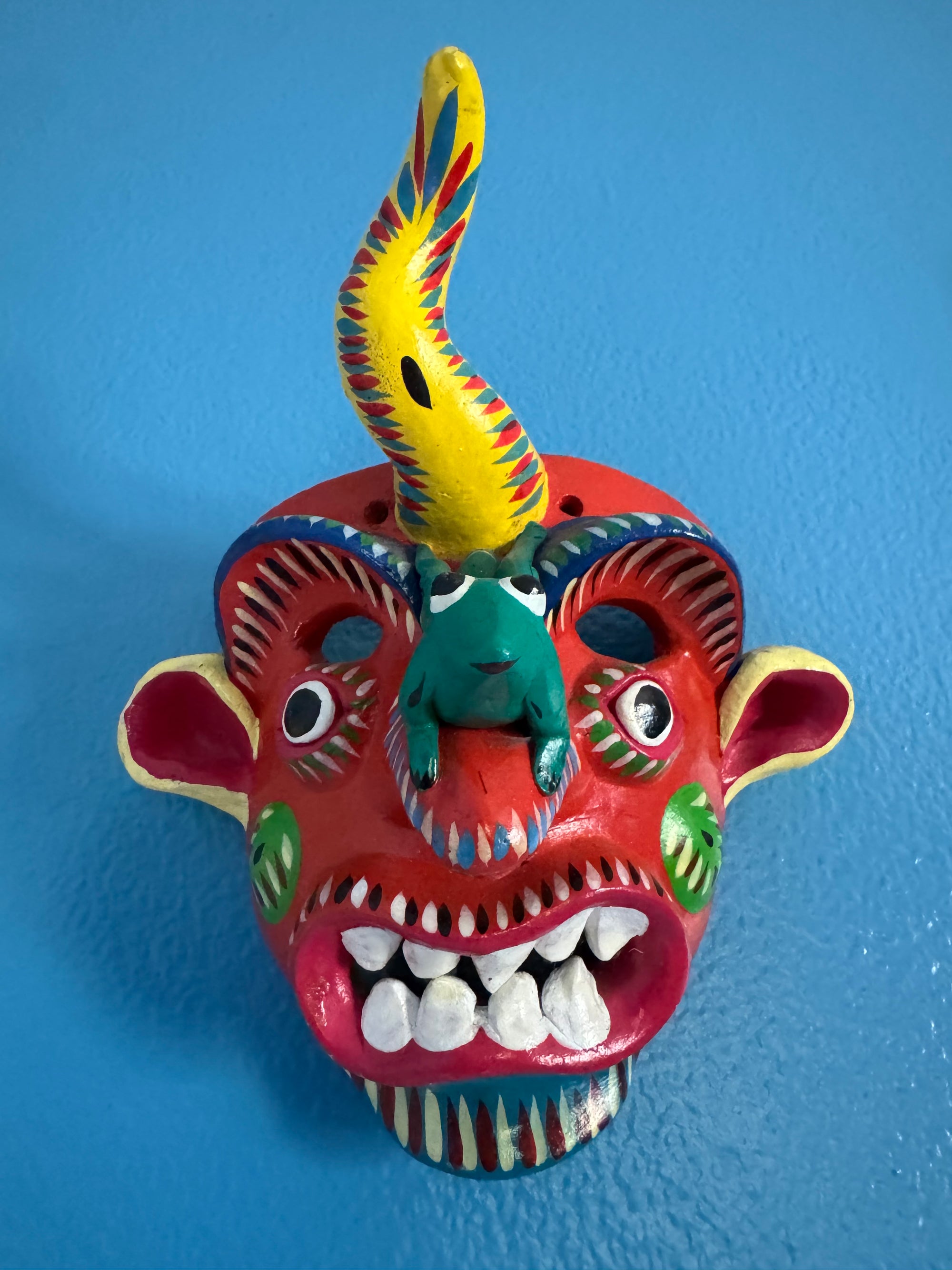 VTG Mexican Folk Art Pottery Mask Diablo Devil Figure Ocumicho