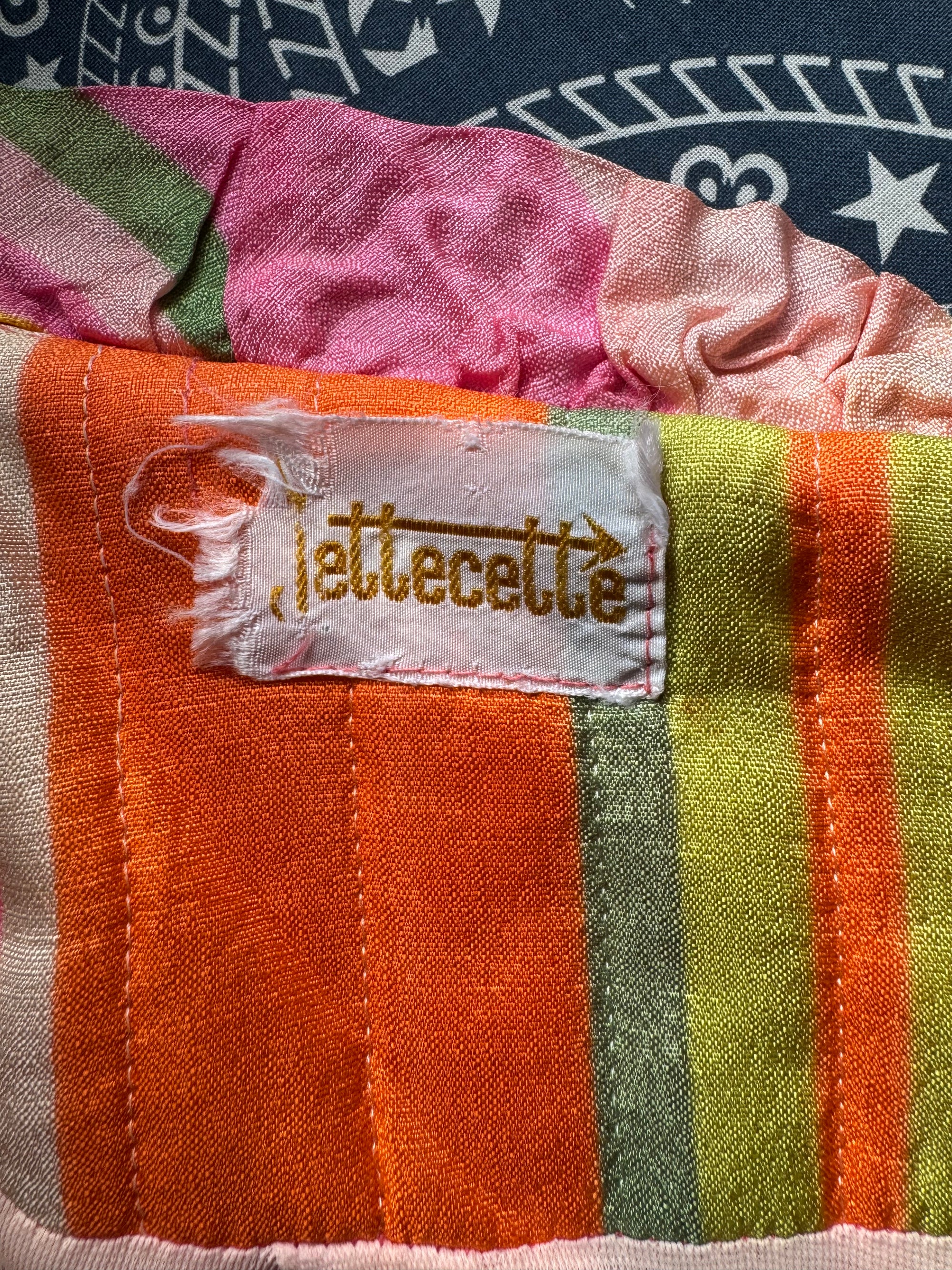 60s Jettecette Pink Stripe Quilted Robe Duster 70s