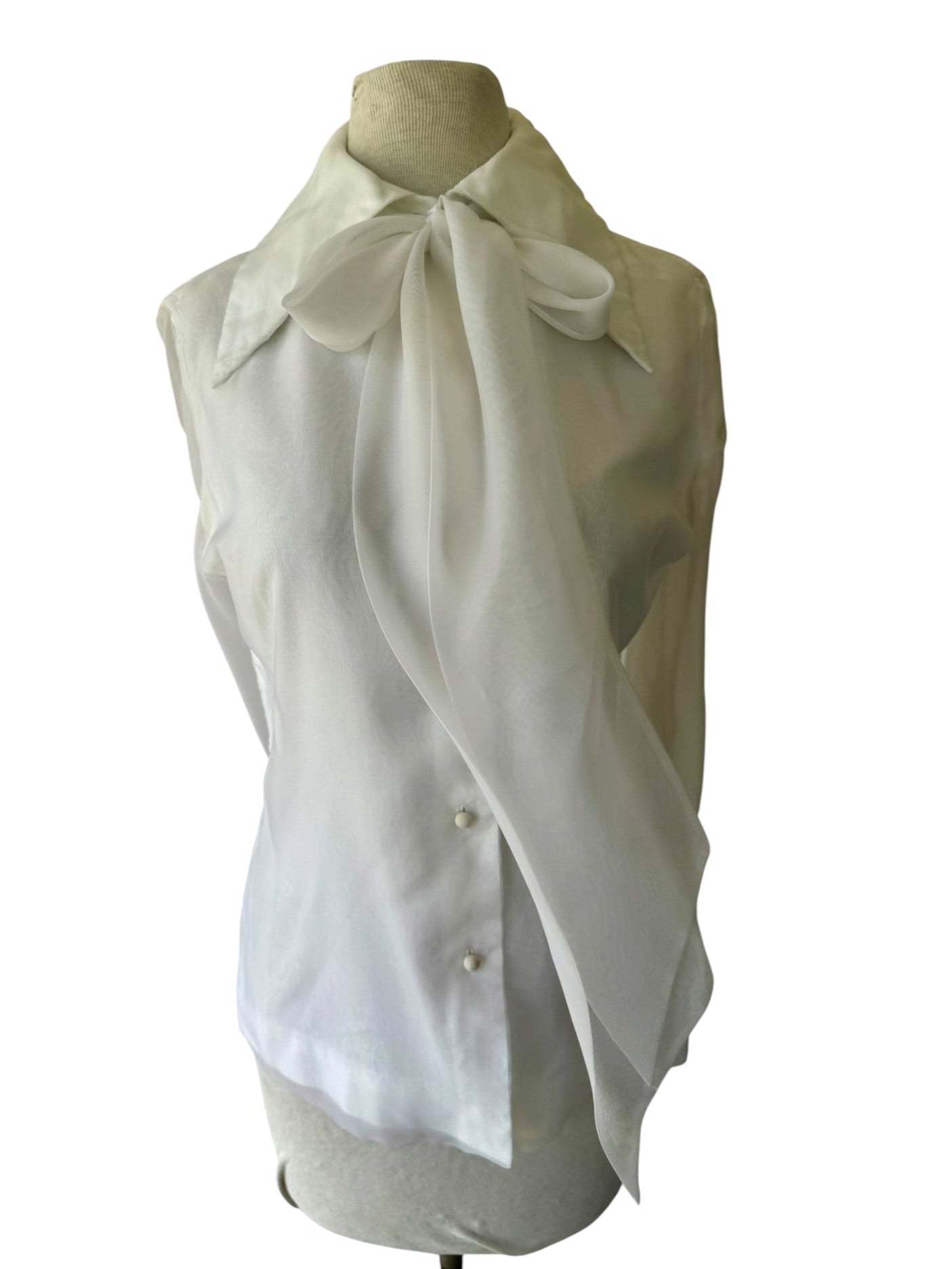 60s Fashioned by Gregory White Sheer Chiffon Blouse