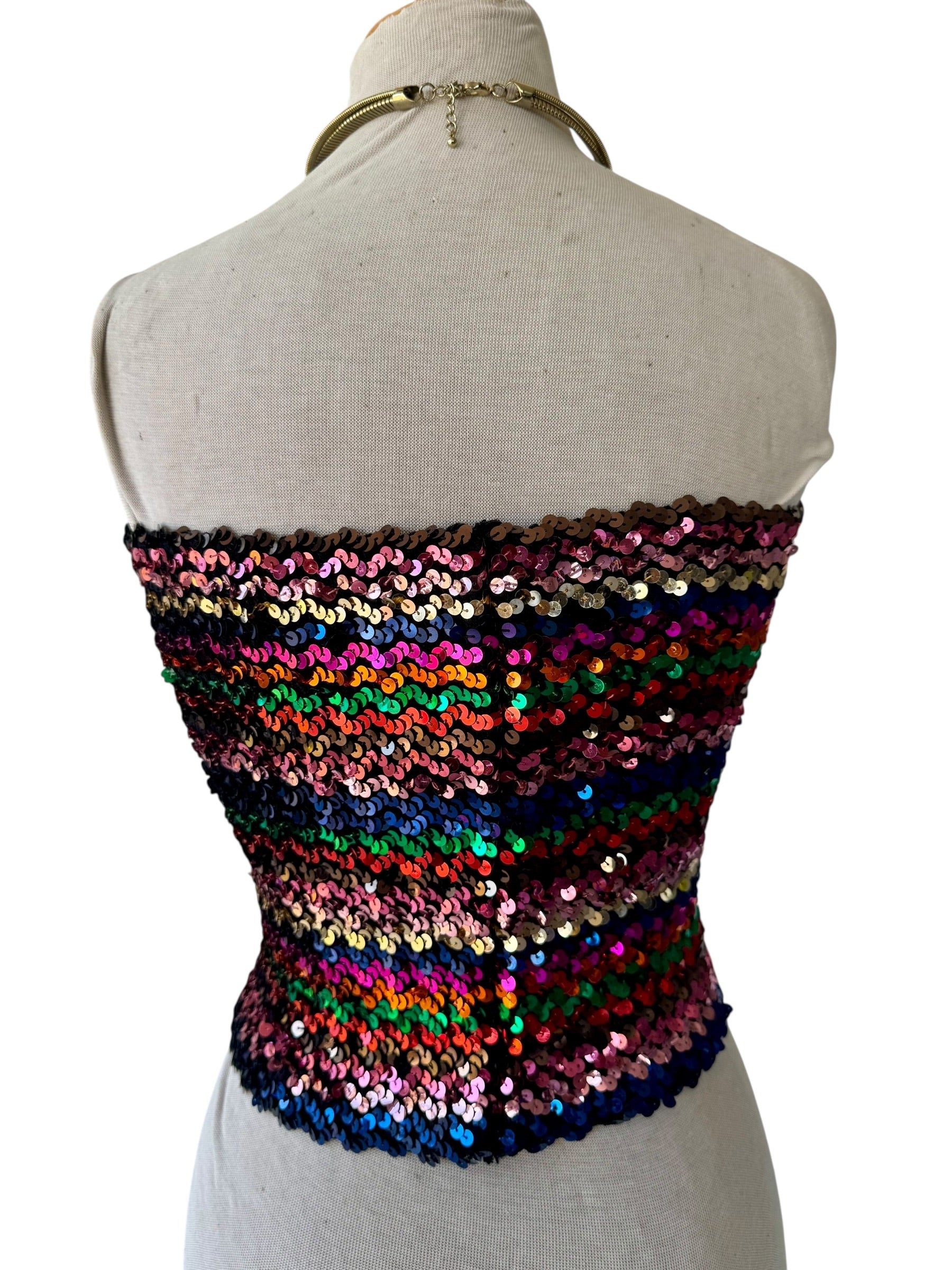 70s Rainbow Stripe Sequin Tube Top
