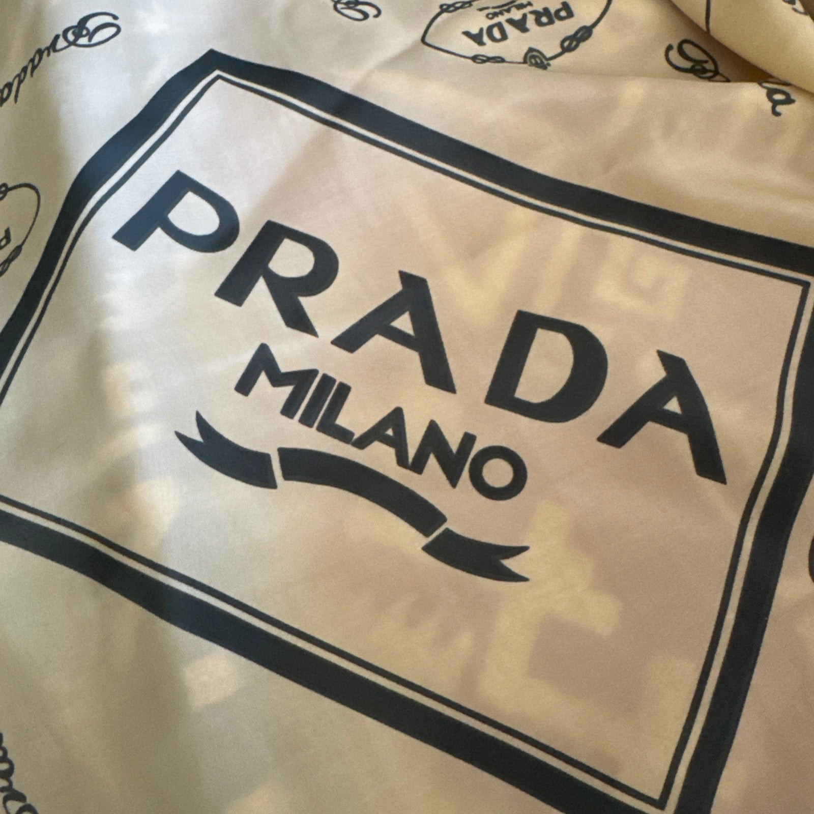 80s Prada Milano Silk Logo Scarf 33” Sheer *As Is*