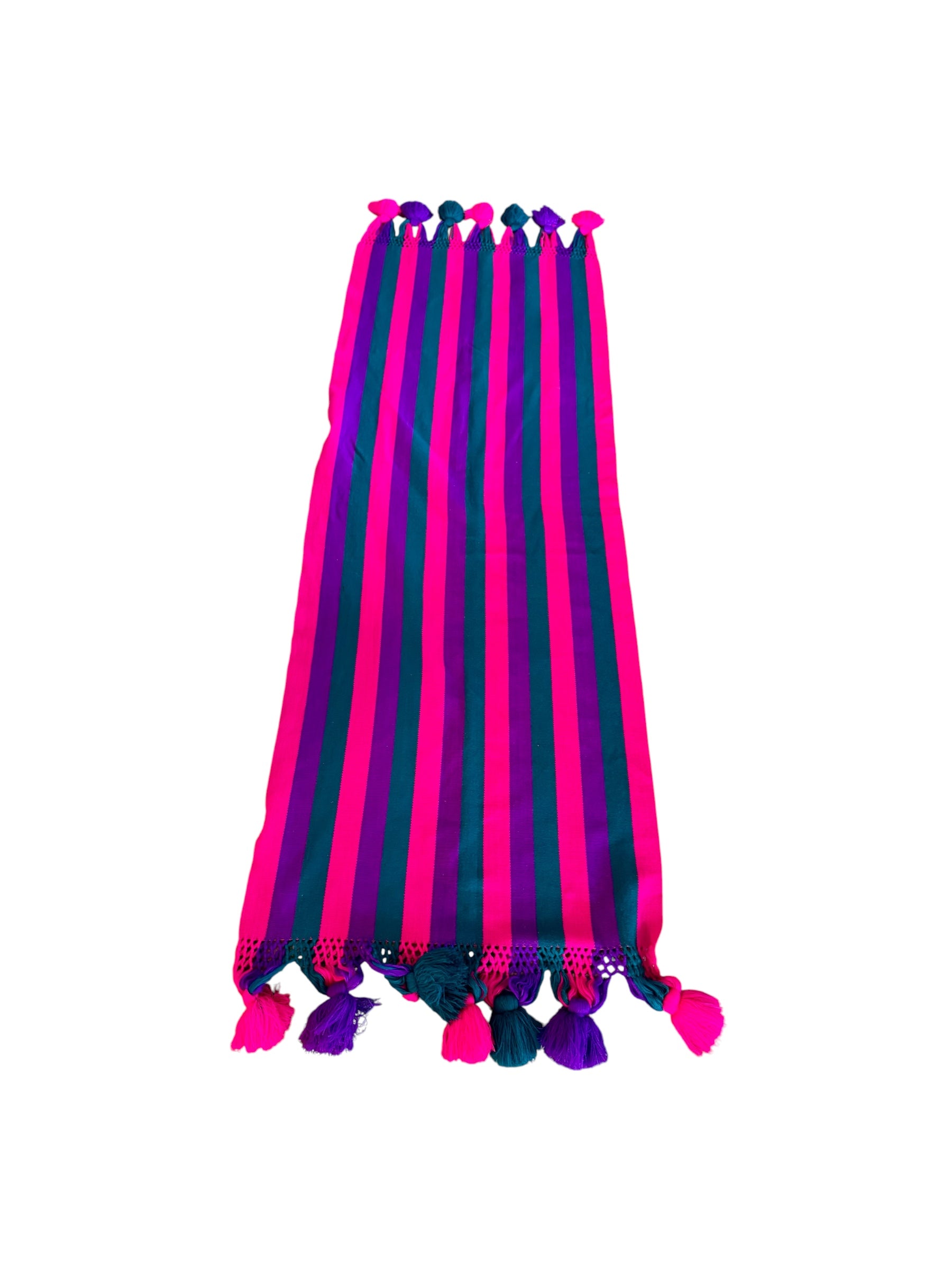 70s Pink Stripe Pom Pom Woven Scarf Wrap Table Runner