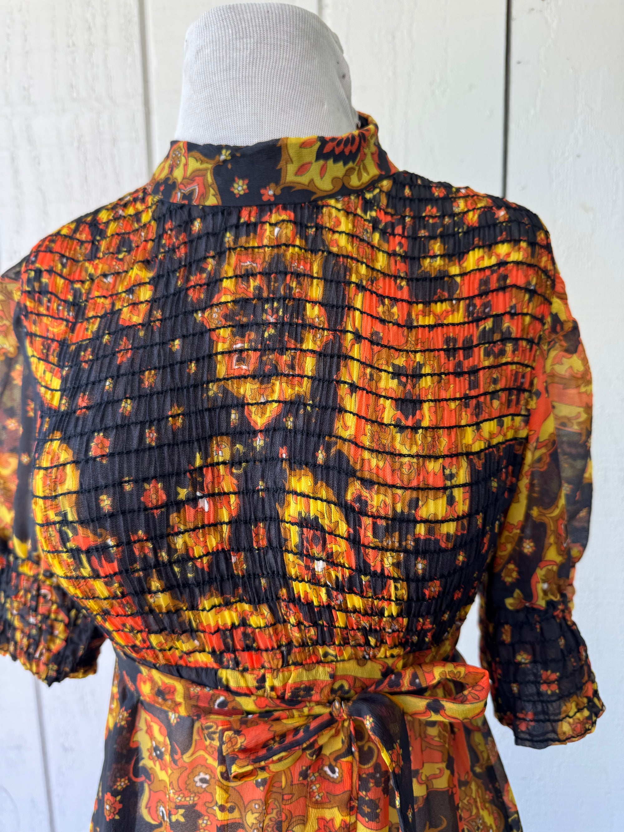 70s Pantel Colorful Floral Paisley Maxi Dress