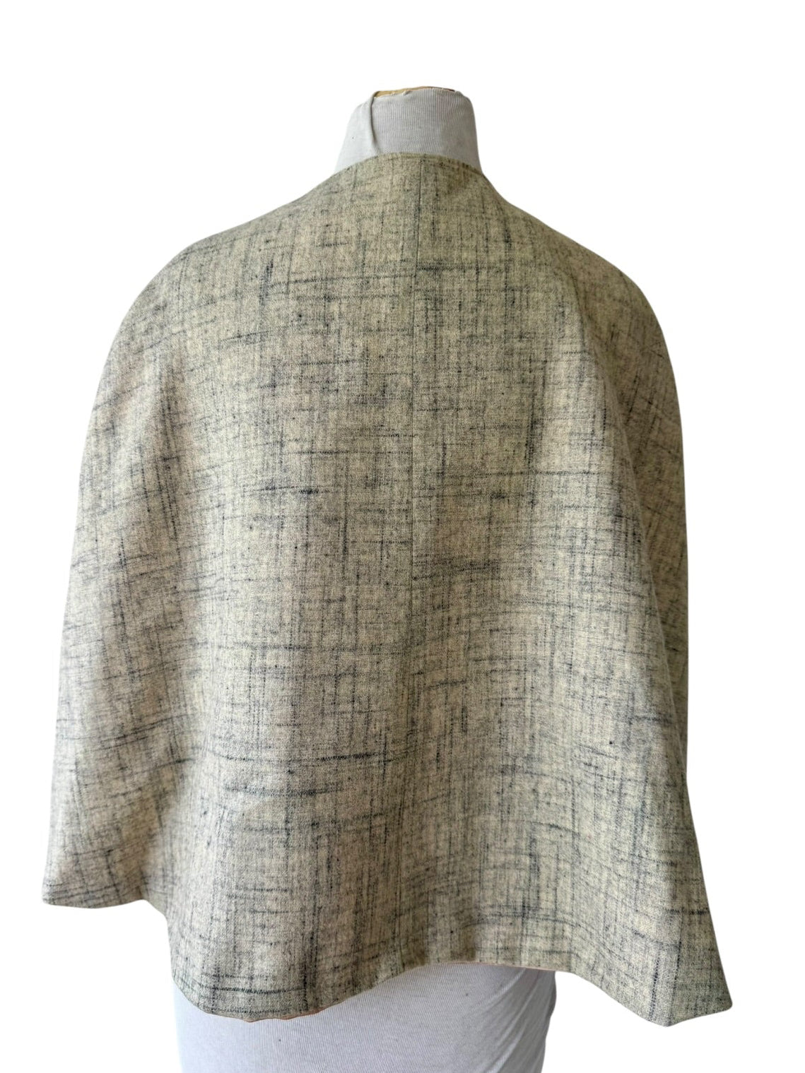 50s Tweed Cape Woven Gray Poncho Wool 60s Caplet